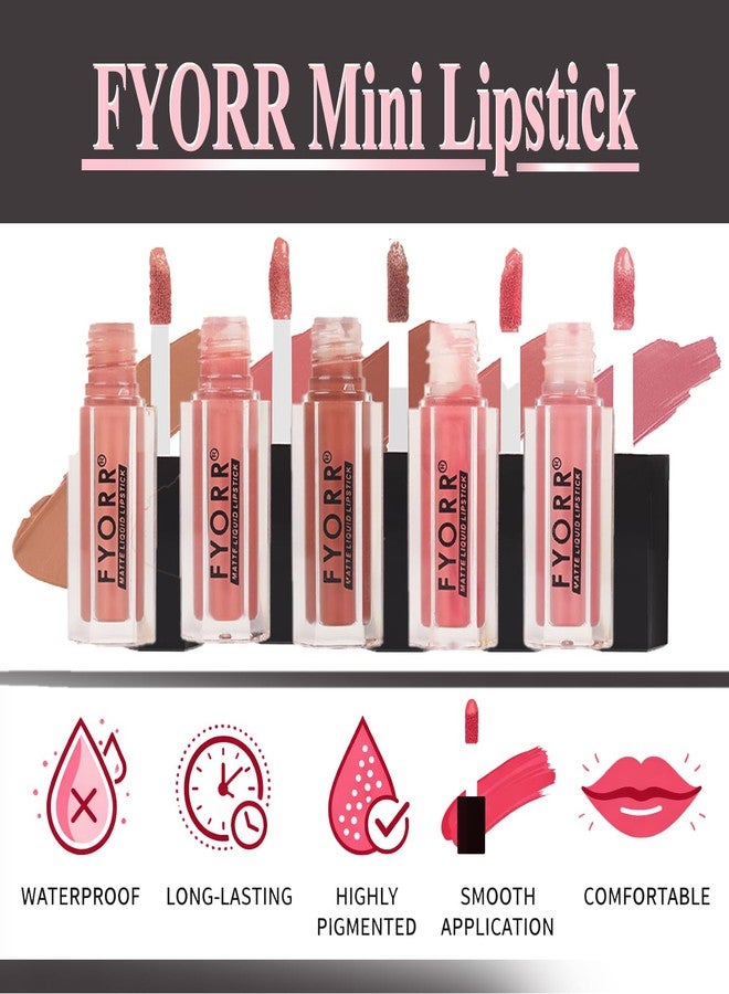 FYORR Mini Liquid Matte Lipstick Combo Pack of 5 | Highly Pigmented | Long-Lasting Matte Finish | Lightweight & Smudge-Resistant | Travel-Friendly Lip Colors for Women (Locking IN (Set C), 10ml (2ml Each)) - Image 4