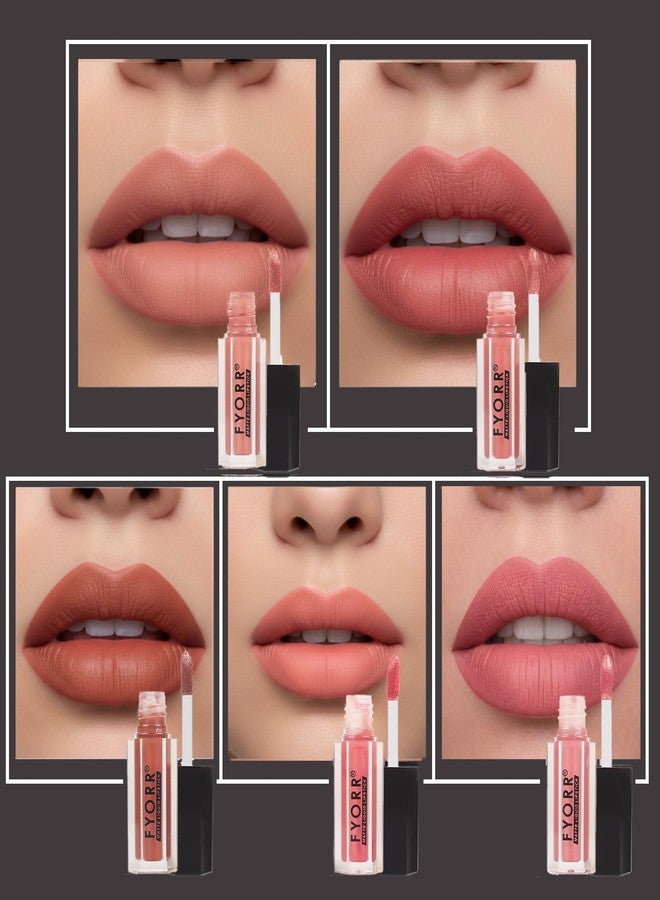 FYORR Mini Liquid Matte Lipstick Combo Pack of 5 | Highly Pigmented | Long-Lasting Matte Finish | Lightweight & Smudge-Resistant | Travel-Friendly Lip Colors for Women (Locking IN (Set C), 10ml (2ml Each)) - Image 3