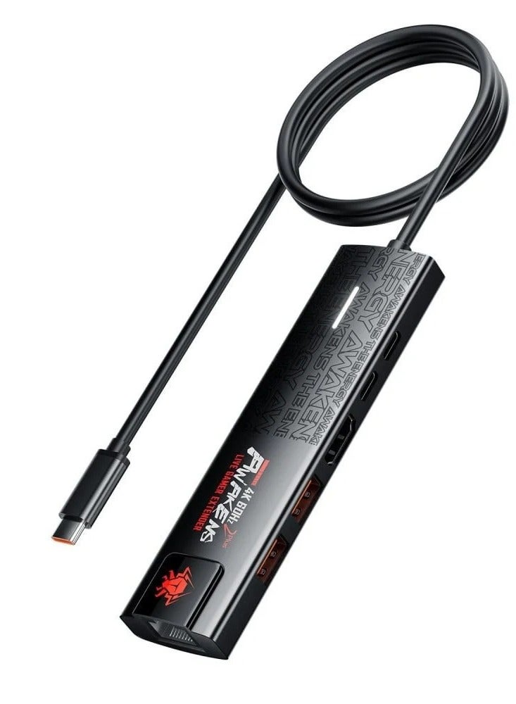 Plextone GS1 6-in-1 Type-C Hub gives you the benefit of 6 versatile ports in a compact device, whether you need to connect a 4K display, charge your devices at super-fast PD speeds of up to 100W, a lightning-fast internet connection port, a Type-C port for connecting devices, and two USB ports for high-speed data transfer, black. - Image 1