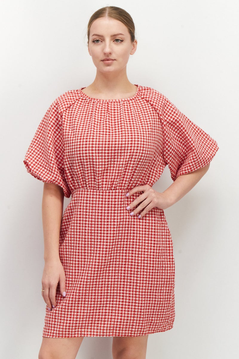 trendyol Women Checkered Mini Dress, Red - Image 1