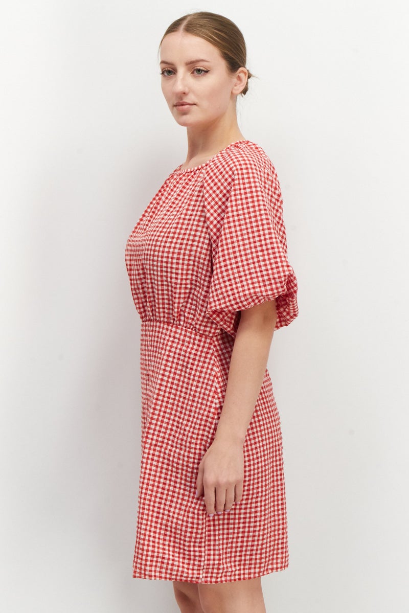 trendyol Women Checkered Mini Dress, Red - Image 3