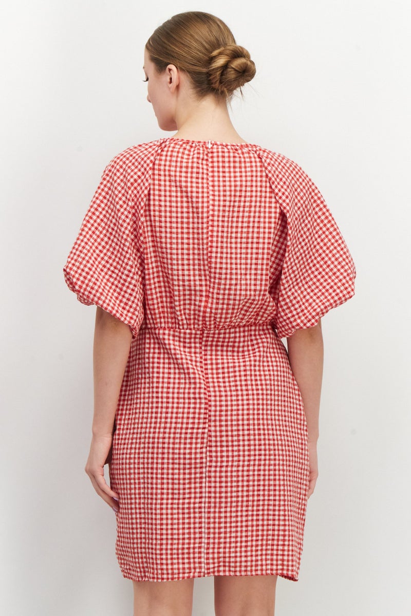 trendyol Women Checkered Mini Dress, Red - Image 2