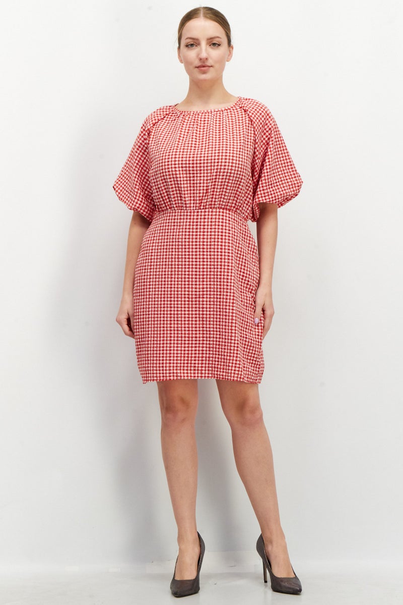 trendyol Women Checkered Mini Dress, Red - Image 4