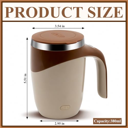Ftutom Self Stirring Coffee Mug Rechargeable Automatic Stirring Mixing Mug Electric Funny Self Mixing Cup Stainless Steel Travel Coffee Cup for Office Home Kitchen Brown - Image 3