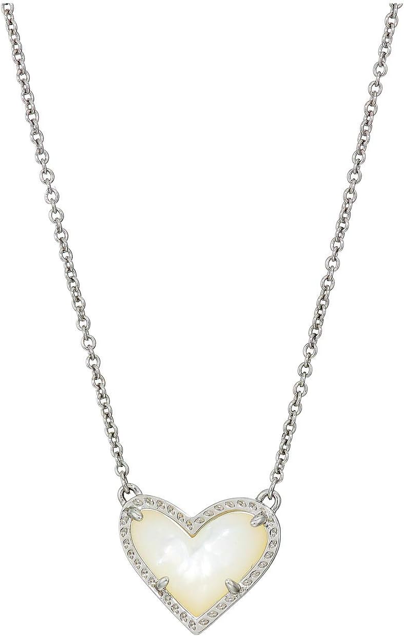 Kendra Scott Ari Heart Adjustable Length Pendant Necklace for Women - Rhodium and Ivory Mother of Pearl - Image 1