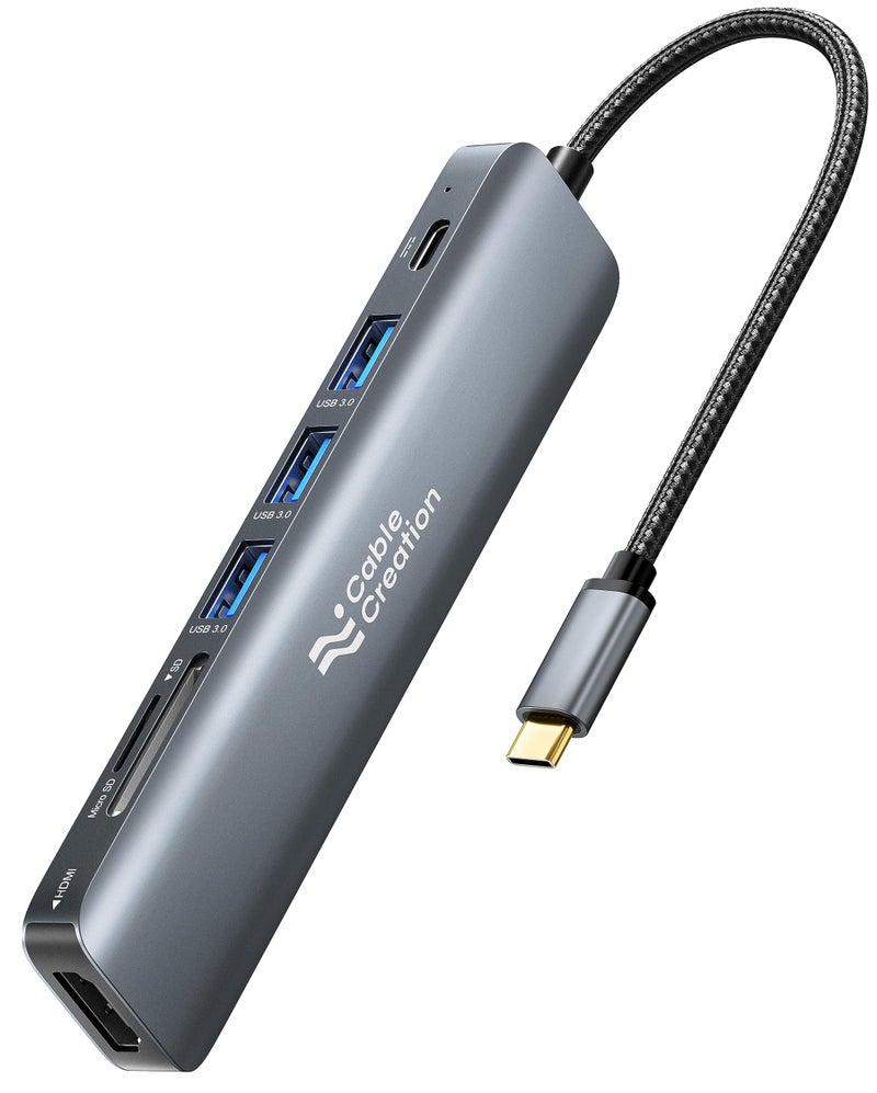 CableCreation USB C Hub Multiport Adapter, CableCreation 7-in-1 USB C HDMI Hub with 4K 30Hz HDMI, 100W PD, 3 USB 3.0 5Gbps Data Ports, SD/TF Cards Reader for MacBook Pro/Air, iPad Pro, Pixelbook, XPS - Image 1