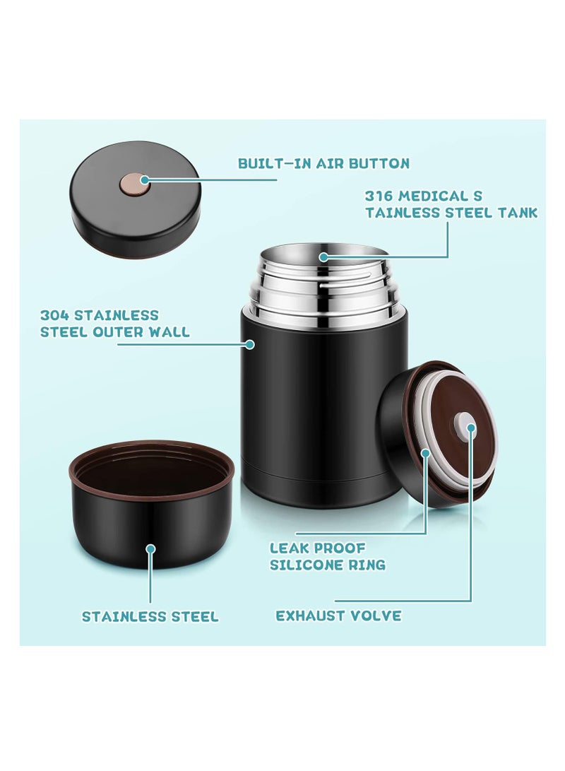 SYOSI 27oz Vacuum Insulated Stainless Steel Food Jar - Perfect for Hot or Cold Lunches Stay Fresh, Leak-Proof Soup Containers, Complete with Cutlery Bag in Sleek Black  - Image 3