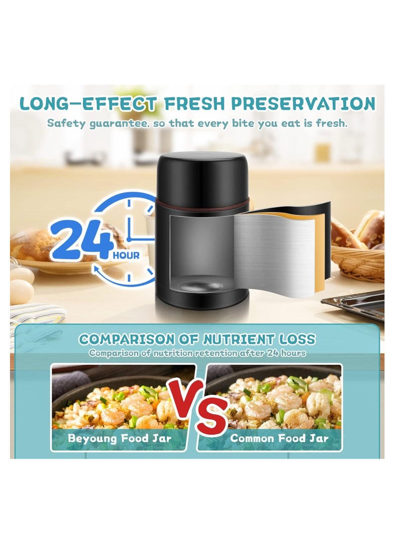 SYOSI 27oz Vacuum Insulated Stainless Steel Food Jar - Perfect for Hot or Cold Lunches Stay Fresh, Leak-Proof Soup Containers, Complete with Cutlery Bag in Sleek Black  - Image 4