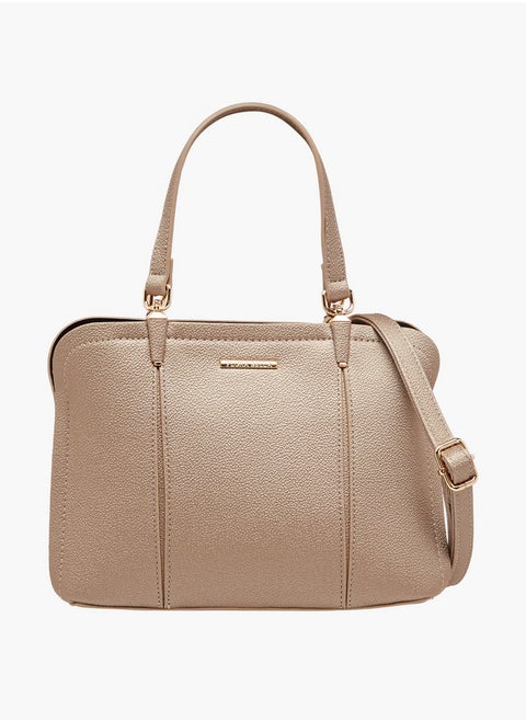 Textured Tote Bag with Zip Closure and Detachable Strap