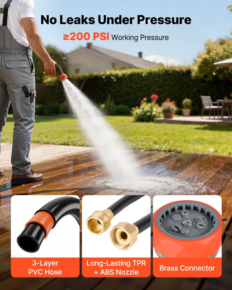 VEVOR Retractable Garden Hose Reel, 1/2 in x 50 ft, Wall Mounted Hose Reel with 9-Function Sprayer Nozzle and 180Â° Swivel Bracket, Any Length Lock, Automatic Slow Rewind System, for Garden Watering - Image 5