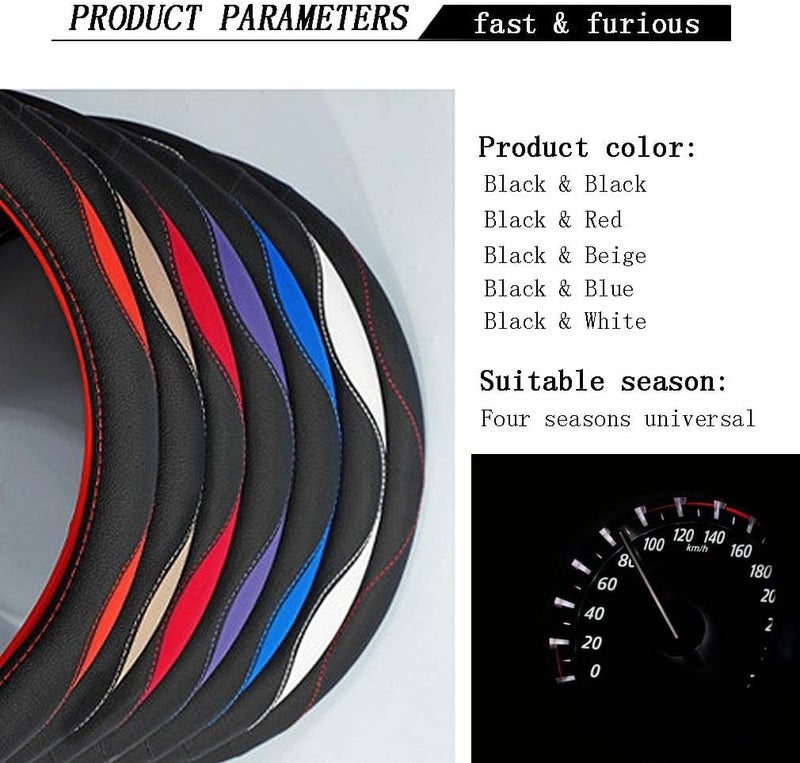 Coofig Car Steering Wheel Cover with Durable PU Leather, Universal 15 inch Fit for Car Truck SUV, Breathable Anti Slip Auto Steering Wheel Covers for Men and Women - Image 5