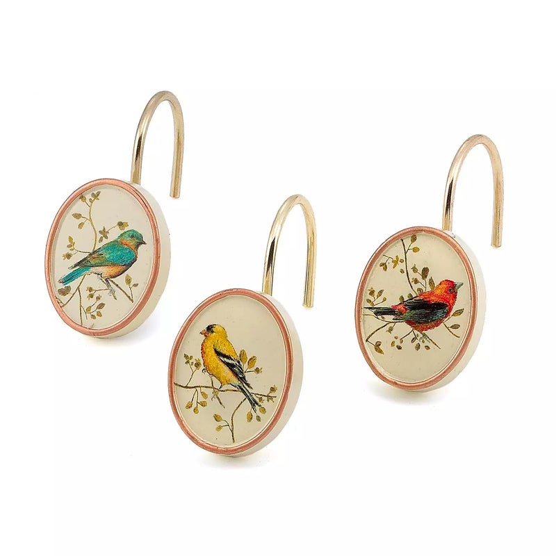 Avanti Linens Avanti Linens  Shower Curtain Hooks Nature Inspired Bathroom Decor Set of 12 Gilded Birds Collection 