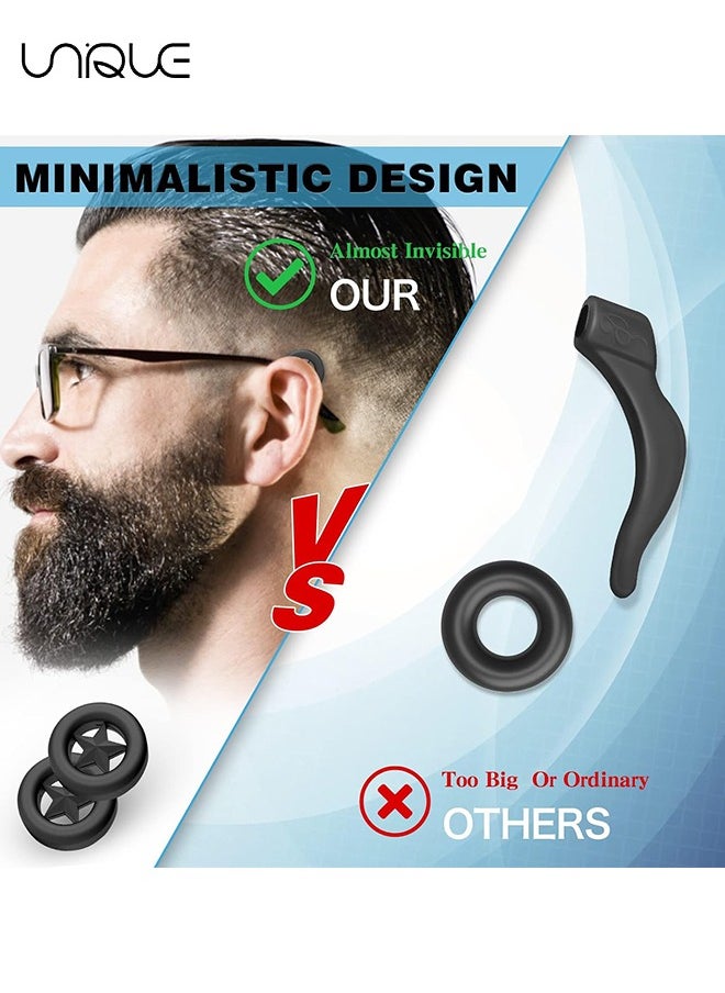 10 Pairs Star Shape Silicone Glasses Ear Grip, Anti-slip Eyeglasses Ear Cushion Retainer, Eyeglasses Temple Tip Sleeve Retainer (Black)