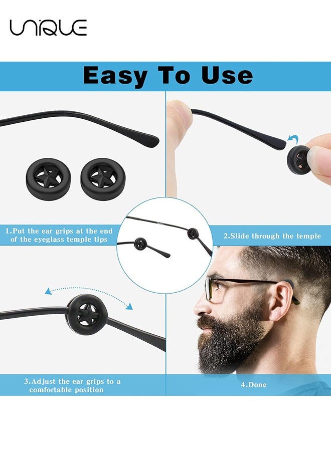 10 Pairs Star Shape Silicone Glasses Ear Grip, Anti-slip Eyeglasses Ear Cushion Retainer, Eyeglasses Temple Tip Sleeve Retainer (Black)