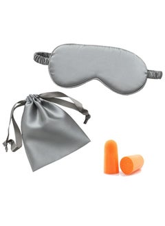 Generic Natural Silk Satin Sleeping Eye Mask，with Double Layer Silk Filling，Eyeshade Cover with Ear Plugs，Eye Cover with Storage Cloth Bag，Suitable for Full Night's Sleep, Travel and Nap（Grey)  - Image 1