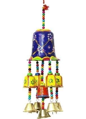 ADITYA IMPEX ADITYA IMPEX Handicraft rajasthane Wooden Colored Bells Desing Decorative showpice Wind Chimes for Home Balcony Garden Positive Energy Home Decor Hanging Long Bells Set of 1 Piece Blue  - Image 1