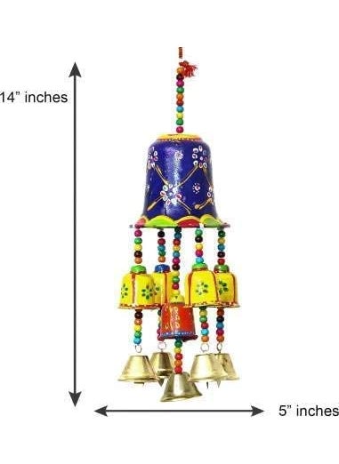 ADITYA IMPEX ADITYA IMPEX Handicraft rajasthane Wooden Colored Bells Desing Decorative showpice Wind Chimes for Home Balcony Garden Positive Energy Home Decor Hanging Long Bells Set of 1 Piece Blue  - Image 3