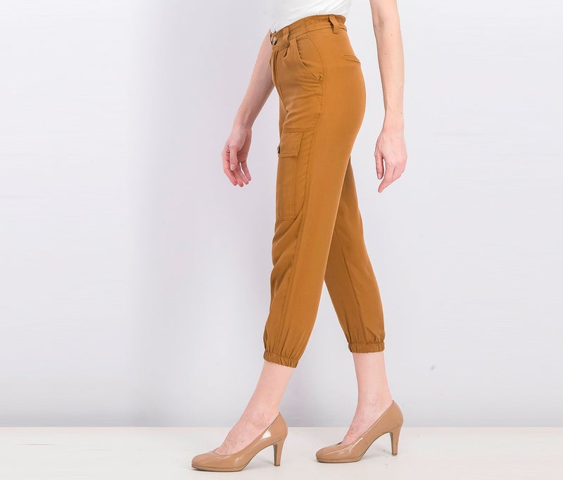 Bershka Women Regular Fit 6 Pocket Capri Pants, Brown - Image 4