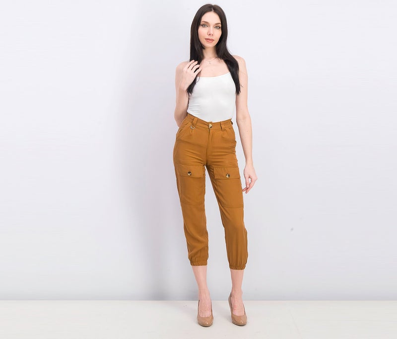 Bershka Women Regular Fit 6 Pocket Capri Pants, Brown - Image 2