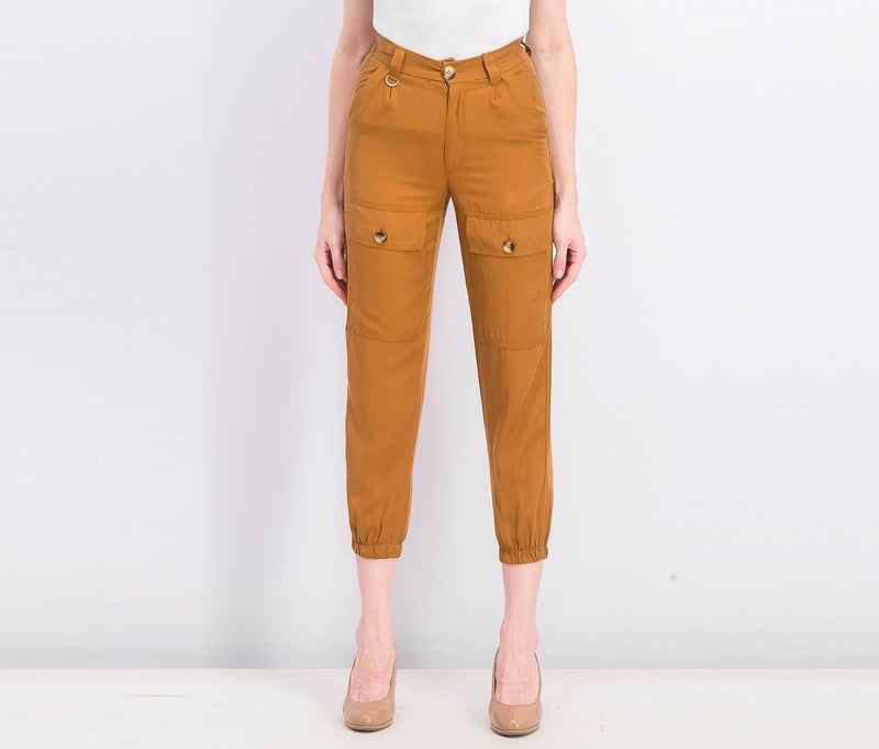 Bershka Women Regular Fit 6 Pocket Capri Pants, Brown - Image 1