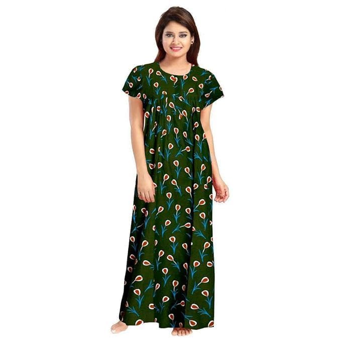 Vlazom Women's Pure Cotton Rajasthani Nighty & Jaipuri Maxi Gown – Pack of 2, Soft & Breathable Sleepwear (Green&Blue1, Free Size) - Image 3