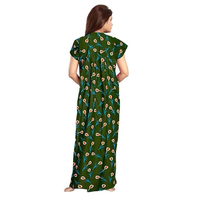 Vlazom Women's Pure Cotton Rajasthani Nighty & Jaipuri Maxi Gown – Pack of 2, Soft & Breathable Sleepwear (Green&Blue1, Free Size) - Image 4