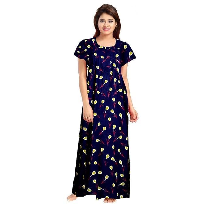 Vlazom Women's Pure Cotton Rajasthani Nighty & Jaipuri Maxi Gown – Pack of 2, Soft & Breathable Sleepwear (Green&Blue1, Free Size) - Image 5