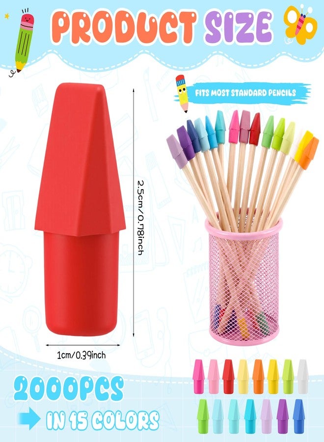 YooNotee 2000 Pcs Pencil Top Erasers Bulk 15 Assorted Colors Pencil Cap Erasers Pencils Eraser Toppers for Writing, Home Office Supplies, Party Favor Bags, Game Prize Giveaways - Image 2