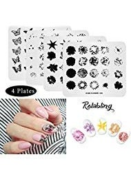 Rolabling 4 Pcs Nail Art Stamping Plate Set Spring Flower Nature Series Image Plates Nail Art Polish Stamping Template Manicure Tools 009 