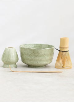 MissTiara 4-piece Japanese Matcha Set with Spout, Ceramic Matcha Bowl+Whisk Holder+Bamboo Whisk+Spoon,for Traditional Tea Ceremony-Coarse Ceramic Perfect Handmade Matcha Kit to Prepare Traditional Matcha Tea, 100% Natural Matcha Gift Kit (Green)  - Image 2