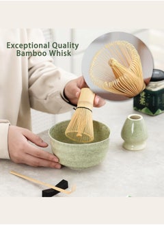 MissTiara 4-piece Japanese Matcha Set with Spout, Ceramic Matcha Bowl+Whisk Holder+Bamboo Whisk+Spoon,for Traditional Tea Ceremony-Coarse Ceramic Perfect Handmade Matcha Kit to Prepare Traditional Matcha Tea, 100% Natural Matcha Gift Kit (Green)  - Image 3