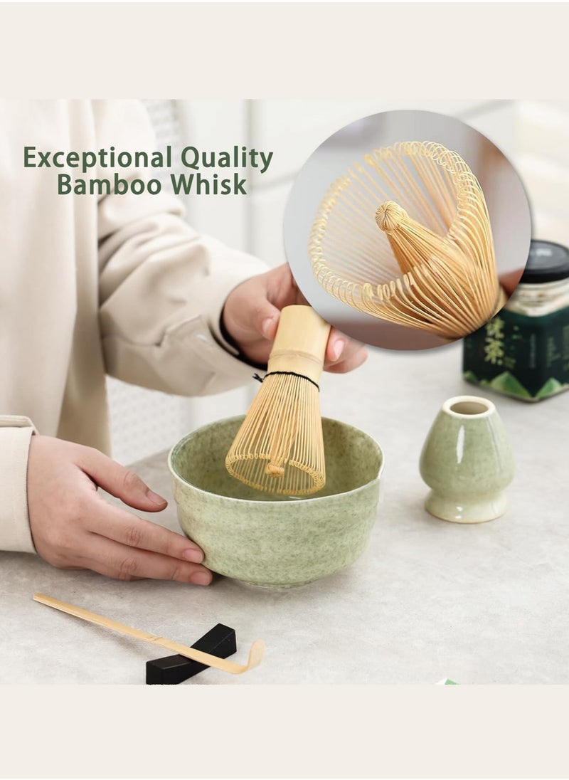 MissTiara 4-piece Japanese Matcha Set with Spout, Ceramic Matcha Bowl+Whisk Holder+Bamboo Whisk+Spoon,for Traditional Tea Ceremony-Coarse Ceramic Perfect Handmade Matcha Kit to Prepare Traditional Matcha Tea, 100% Natural Matcha Gift Kit (Green)  - Image 3
