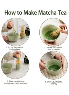 MissTiara 4-piece Japanese Matcha Set with Spout, Ceramic Matcha Bowl+Whisk Holder+Bamboo Whisk+Spoon,for Traditional Tea Ceremony-Coarse Ceramic Perfect Handmade Matcha Kit to Prepare Traditional Matcha Tea, 100% Natural Matcha Gift Kit (Green)  - Image 5