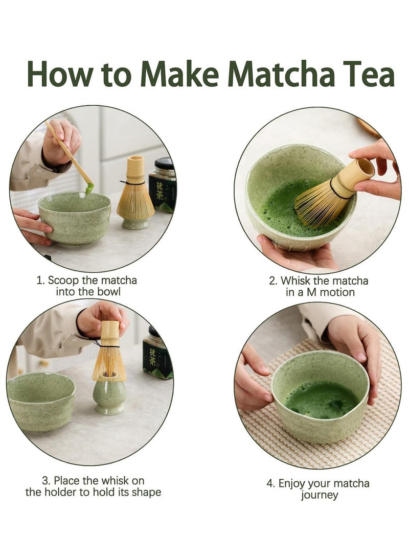 MissTiara 4-piece Japanese Matcha Set with Spout, Ceramic Matcha Bowl+Whisk Holder+Bamboo Whisk+Spoon,for Traditional Tea Ceremony-Coarse Ceramic Perfect Handmade Matcha Kit to Prepare Traditional Matcha Tea, 100% Natural Matcha Gift Kit (Green)  - Image 5