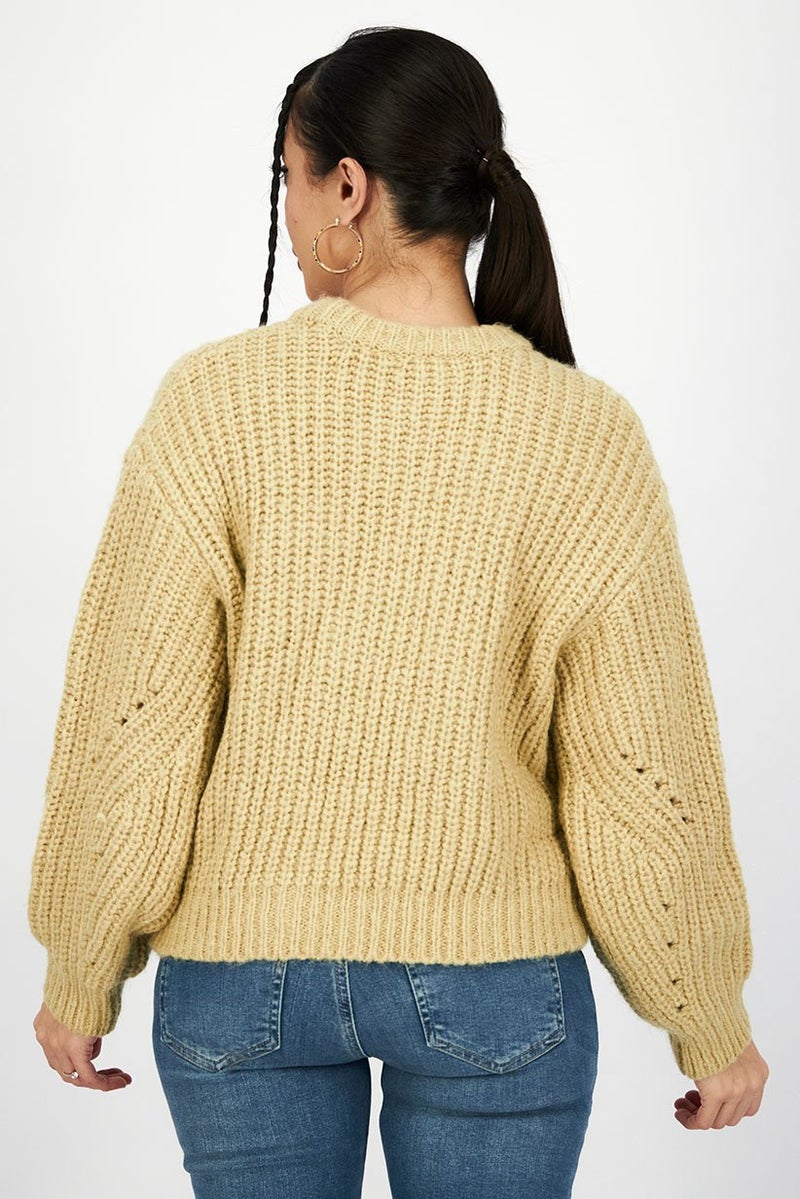Don't Call Me Jennyfer Women Crew Neck Long Sleeve Knitted Sweater, Khaki - Image 2
