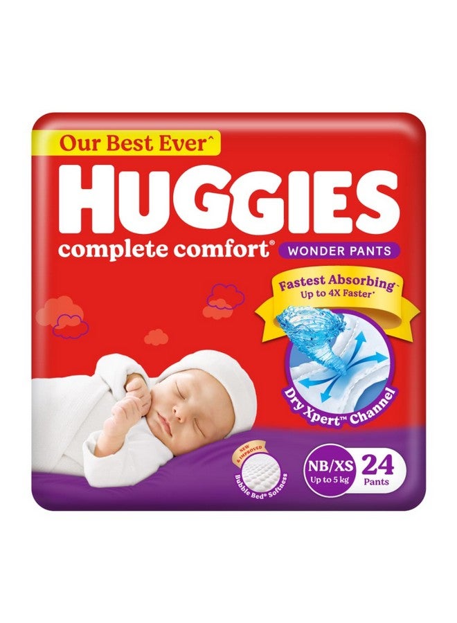 HUGGIES سراويل الراحة الكاملة العجيبة | حفاضات أطفال بأسلوب السروال حديثي الولادة / حجم XS، 24 قطعة | أسرع حفاضات امتصاصًا في الهند، قناة Dry Xpert الحاصلة على براءة اختراع، مثالية للوزن من 0-5 كجم - Image 1
