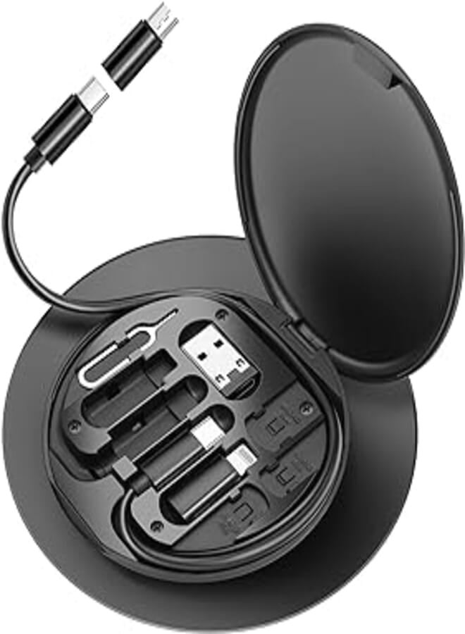 HESIMING USB C to Lightning Adapter Kit,Multi Charging Cable Case Convertor USB C to Type C/iOS Device/Micro Adapter Travel Data Cable Set Contains Card Storage，Phone Holder, Tray Eject Pin(Black)