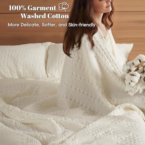 PHF 100 Cotton Waffle Weave Blanket King Size for Bed Soft Lightweight Breathable for Spring and Summer AllSeason Comfort Luxury Aesthetic Blanket for Home Decor 108x90 Ivory - Image 3