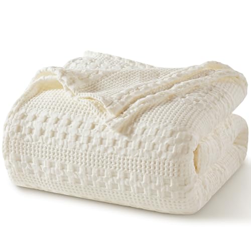 PHF 100 Cotton Waffle Weave Blanket King Size for Bed Soft Lightweight Breathable for Spring and Summer AllSeason Comfort Luxury Aesthetic Blanket for Home Decor 108x90 Ivory - Image 1