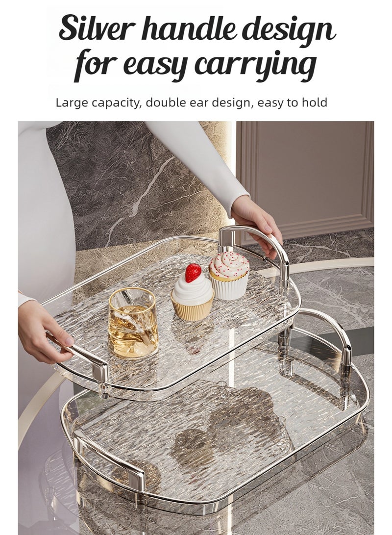nehem 3 PCS Clear Serving Tray, With Polished Metal Handles, Serving Plate, Wavy Pattern Clear Tray, Spill-Proof Tray, Decorative Serving Tray for Coffee Table, Tea, Storage - Image 5