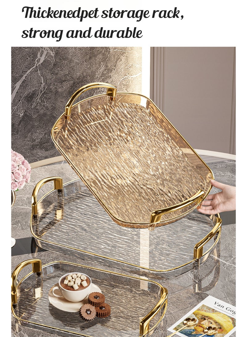 nehem 3 PCS Clear Serving Tray, With Polished Metal Handles, Serving Plate, Wavy Pattern Clear Tray, Spill-Proof Tray, Decorative Serving Tray for Coffee Table, Tea, Storage - Image 4