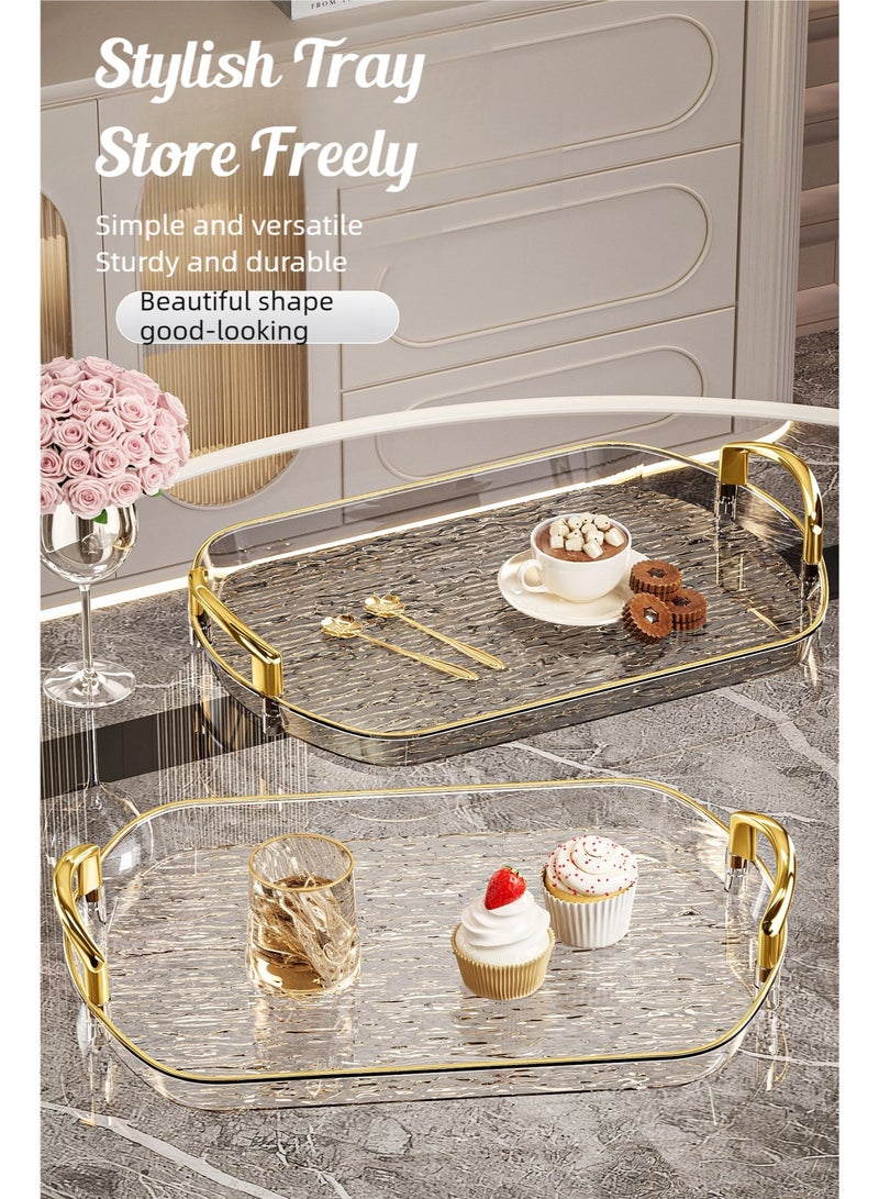 nehem 3 PCS Clear Serving Tray, With Polished Metal Handles, Serving Plate, Wavy Pattern Clear Tray, Spill-Proof Tray, Decorative Serving Tray for Coffee Table, Tea, Storage - Image 2