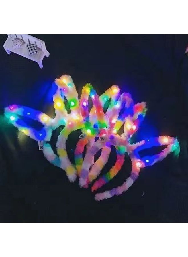 Plush Rainbow Rabbit Ears Luminous Hair Accessories Flash Hair Hoop Children's Small Gift Stall Toys Hot Sale-Color:Rainbow Color Mixing  - Image 1