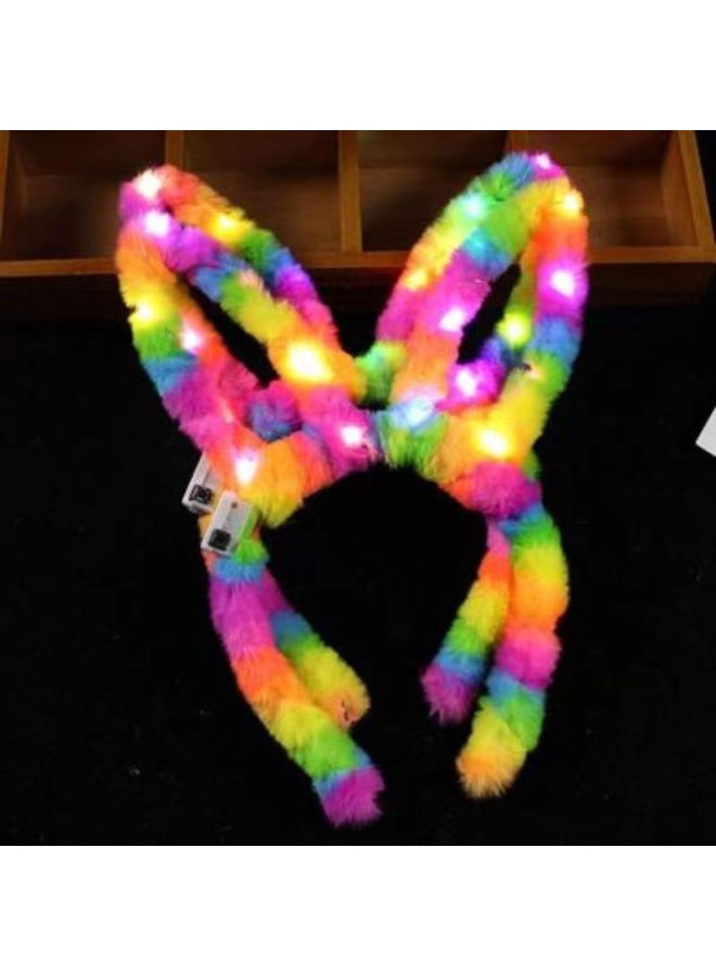 Plush Rainbow Rabbit Ears Luminous Hair Accessories Flash Hair Hoop Children's Small Gift Stall Toys Hot Sale-Color:Rainbow Color Mixing  - Image 3