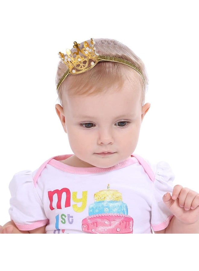 Nishine Nishine 2 pieces Baby Girls Crown Headband Princess Tiara Headdress Set Toddler Elastic Head Band, Gold, S  - Image 4