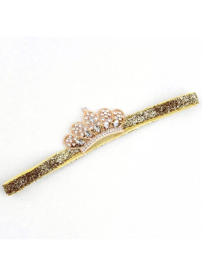 Nishine Nishine 2 pieces Baby Girls Crown Headband Princess Tiara Headdress Set Toddler Elastic Head Band, Gold, S  - Image 3