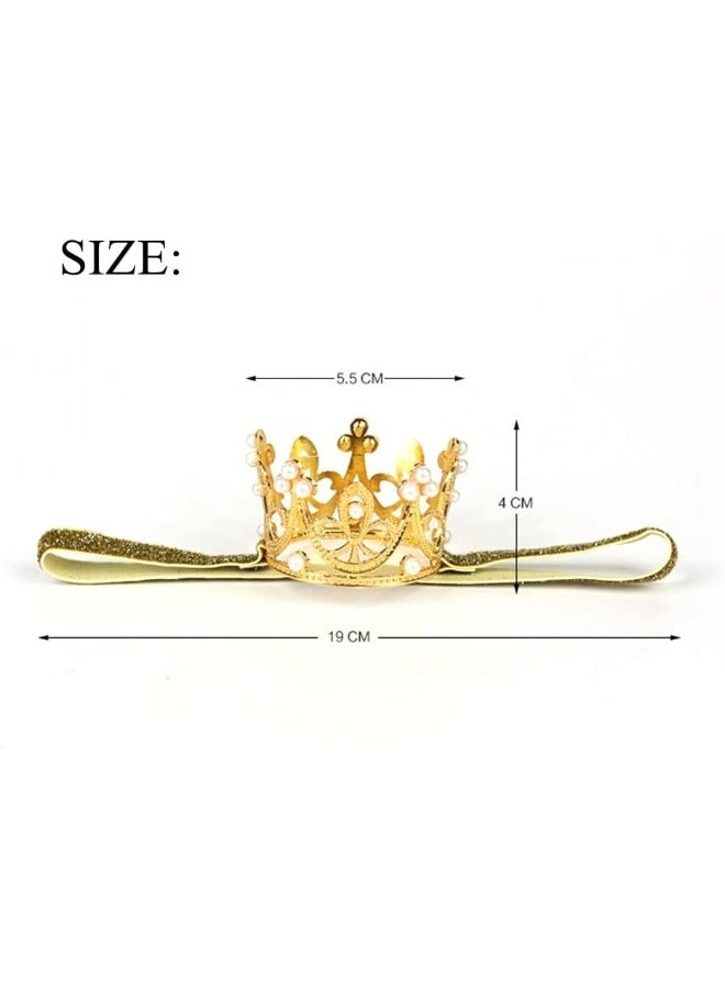 Nishine Nishine 2 pieces Baby Girls Crown Headband Princess Tiara Headdress Set Toddler Elastic Head Band, Gold, S  - Image 5