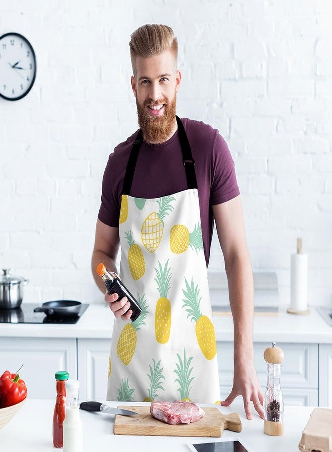 Moslion مريلة أناناس من موسليون، مقاس 31×27 بوصة، بتصميم فاكهة الأناناس الاستوائية الصيفية من هاواي، مطبوعة برسومات توضيحية. مريلة مطبخ للطهاة والنادلات، برقبة قابلة للتعديل، مناسبة للنساء والرجال والفتيات، متوفرة بألوان الأصفر والأخضر والأبيض. - Image 3