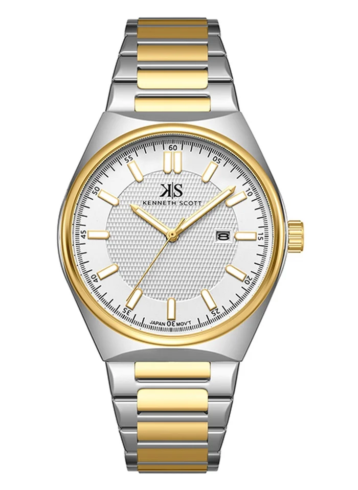 KENNETH SCOTT Kenneth Scott K24016-TBTW Men's Analog Display Watch & Stainless Steel Strap Silver