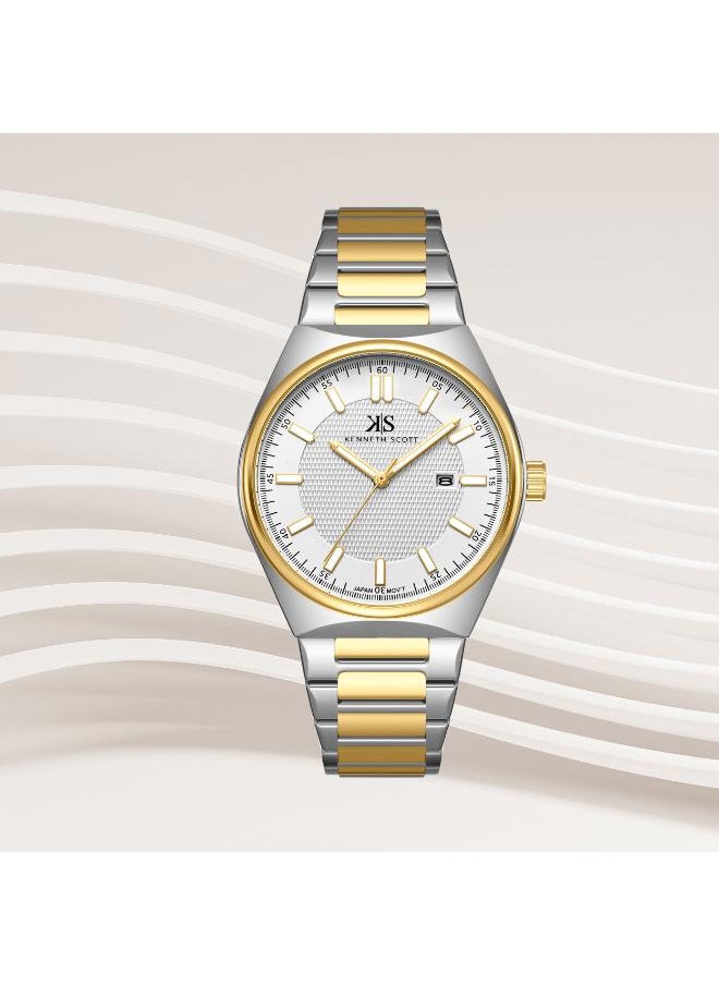 KENNETH SCOTT Kenneth Scott K24016-TBTW Men's Analog Display Watch & Stainless Steel Strap Silver  - Image 3